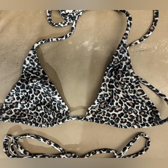 NWOT Handmade Sexy Skimpy Tri-Top Spider Strap Thong Bottom Leopard Print Bikini - Picture 2 of 6